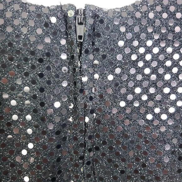 Molly Malloy Dress Womens 10 Petite Sequin Bow Waist Short Sleeves Modest - Picture 10 of 11